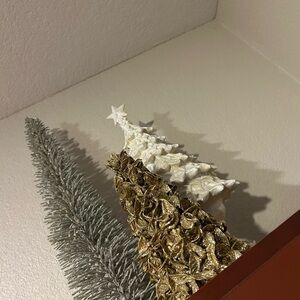 Mini Christmas tree decor. Gold, Greenish Silver, Cream Holiday Tree Set